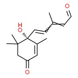 ChemSpider 2D Image | (2E,4E)-5-[(1S)-1-Hydroxy-2,6,6-trimethyl-4-oxo-2-cyclohexen-1-yl]-3-methyl-2,4-pentadienal | C15H20O3