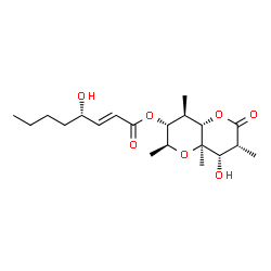 ChemSpider 2D Image | (2S,3R,4R,4aS,7R,8S,8aR)-8-Hydroxy-2,4,7,8a-tetramethyl-6-oxooctahydropyrano[3,2-b]pyran-3-yl (2E,4S)-4-hydroxy-2-octenoate | C20H32O7
