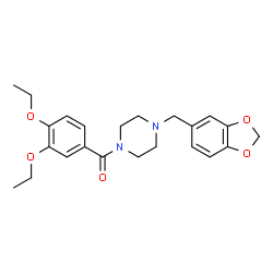 ChemSpider 2D Image | [4-(1,3-Benzodioxol-5-ylmethyl)-1-piperazinyl](3,4-diethoxyphenyl)methanone | C23H28N2O5