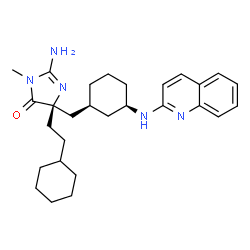 ChemSpider 2D Image | (2e,5r)-5-(2-Cyclohexylethyl)-2-Imino-3-Methyl-5-{[(1s,3r)-3-(Quinolin-2-Ylamino)cyclohexyl]methyl}imidazolidin-4-One | C28H39N5O