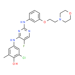 ChemSpider 2D Image | 2-Chloro-4-{[5-fluoro-2-({3-[2-(4-morpholinyl)ethoxy]phenyl}amino)-4-pyrimidinyl]amino}-6-methylphenol | C23H25ClFN5O3