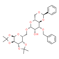 ChemSpider 2D Image | (2R,4aR,6R,7S,8R,8aR)-8-(Benzyloxy)-2-phenyl-6-{[(3aR,5R,5aS,8aS,8bR)-2,2,7,7-tetramethyltetrahydro-3aH-bis[1,3]dioxolo[4,5-b:4',5'-d]pyran-5-yl]methoxy}hexahydropyrano[3,2-d][1,3]dioxin-7-ol (non-pre
ferred name) | C32H40O11