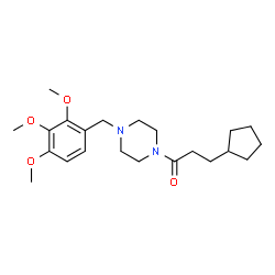 ChemSpider 2D Image | 3-Cyclopentyl-1-[4-(2,3,4-trimethoxybenzyl)-1-piperazinyl]-1-propanone | C22H34N2O4