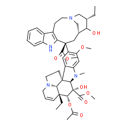 ChemSpider 2D Image | Methyl (2beta,3beta,4beta,5alpha,12beta,19alpha)-4-acetoxy-15-[(13S,15R,17S)-17-ethyl-16-hydroxy-13-(methoxycarbonyl)-1,11-diazatetracyclo[13.3.1.0~4,12~.0~5,10~]nonadeca-4(12),5,7,9-tetraen-13-yl]-3-
hydroxy-16-methoxy-1-methyl-6,7-didehydroaspidospermidine-3-carboxylate | C46H58N4O9