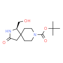 ChemSpider 2D Image | 2-Methyl-2-propanyl (1R)-1-(hydroxymethyl)-3-oxo-2,8-diazaspiro[4.5]decane-8-carboxylate | C14H24N2O4