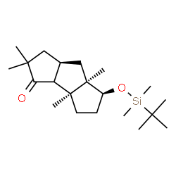 ChemSpider 2D Image | (3bS,6S,6aR,7aR)-6-{[Dimethyl(2-methyl-2-propanyl)silyl]oxy}-2,2,3b,6a-tetramethyldecahydro-3H-cyclopenta[a]pentalen-3-one | C21H38O2Si