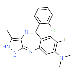 ChemSpider 2D Image | 5-(2-Chlorophenyl)-7-fluoro-N,N,3-trimethyl-1,2-dihydropyrazolo[3,4-b][1,4]benzodiazepin-8-amine | C19H17ClFN5