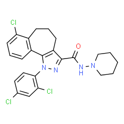 ChemSpider 2D Image | 7-Chloro-1-(2,4-dichlorophenyl)-N-(1-piperidinyl)-1,4,5,6-tetrahydrobenzo[6,7]cyclohepta[1,2-c]pyrazole-3-carboxamide | C24H23Cl3N4O