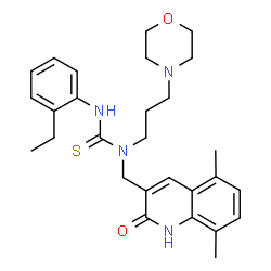 ChemSpider 2D Image | 1-[(5,8-Dimethyl-2-oxo-1,2-dihydro-3-quinolinyl)methyl]-3-(2-ethylphenyl)-1-[3-(4-morpholinyl)propyl]thiourea | C28H36N4O2S