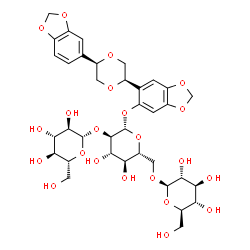 ChemSpider 2D Image | 6-[(2R,5R)-5-(1,3-Benzodioxol-5-yl)-1,4-dioxan-2-yl]-1,3-benzodioxol-5-yl beta-D-glucopyranosyl-(1->2)-[beta-D-glucopyranosyl-(1->6)]-beta-D-glucopyranoside | C36H46O22