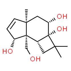 ChemSpider 2D Image | (2aS,3S,4aR,7R,7aR,7bR)-7a-(Hydroxymethyl)-2,2,4a-trimethyl-1,2,3,4,4a,7,7a,7b-octahydro-2aH-cyclobuta[e]indene-2a,3,7-triol | C15H24O4
