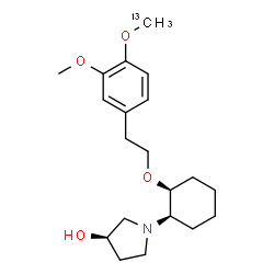ChemSpider 2D Image | (3R)-1-[(1R,2S)-2-(2-{3-Methoxy-4-[(~13~C)methyloxy]phenyl}ethoxy)cyclohexyl]-3-pyrrolidinol | C1913CH31NO4