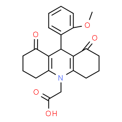ChemSpider 2D Image | [9-(2-Methoxyphenyl)-1,8-dioxo-2,3,4,5,6,7,8,9-octahydro-10(1H)-acridinyl]acetic acid | C22H23NO5