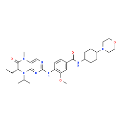 ChemSpider 2D Image | 4-{[(7R)-7-Ethyl-8-isopropyl-5-methyl-6-oxo-5,6,7,8-tetrahydro-2-pteridinyl]amino}-3-methoxy-N-[4-(4-morpholinyl)cyclohexyl]benzamide | C30H43N7O4