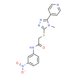 ChemSpider 2D Image | 2-{[4-Methyl-5-(4-pyridinyl)-4H-1,2,4-triazol-3-yl]sulfanyl}-N-(3-nitrophenyl)acetamide | C16H14N6O3S