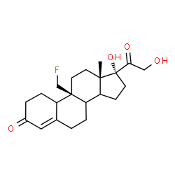 ChemSpider 2D Image | (8xi,9beta,10xi,14xi)-9-(Fluoromethyl)-17,21-dihydroxy-19-norpregn-4-ene-3,20-dione | C21H29FO4