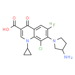 ChemSpider 2D Image | 7-(3-Amino-1-pyrrolidinyl)-8-chloro-1-cyclopropyl-6-(~18~F)fluoro-4-oxo-1,4-dihydro-3-quinolinecarboxylic acid | C17H17Cl18FN3O3