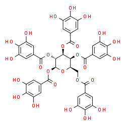 ChemSpider 2D Image | 1,2,3,4,6-Pentakis-O-(3,4,5-trihydroxybenzoyl)-beta-D-galactopyranose | C41H32O26