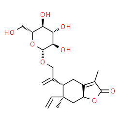 ChemSpider 2D Image | 2-[(5R,6S,7aS)-3,6-Dimethyl-2-oxo-6-vinyl-2,4,5,6,7,7a-hexahydro-1-benzofuran-5-yl]-2-propen-1-yl beta-D-glucopyranoside | C21H30O8