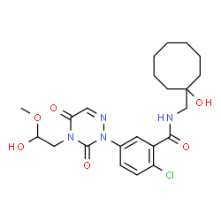 ChemSpider 2D Image | 2-Chloro-N-[(1-hydroxycyclooctyl)methyl]-5-[4-(2-hydroxy-2-methoxyethyl)-3,5-dioxo-4,5-dihydro-1,2,4-triazin-2(3H)-yl]benzamide | C22H29ClN4O6