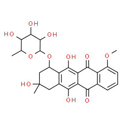 ChemSpider 2D Image | 3,5,12-Trihydroxy-10-methoxy-3-methyl-6,11-dioxo-1,2,3,4,6,11-hexahydro-1-tetracenyl 6-deoxyhexopyranoside | C26H28O11
