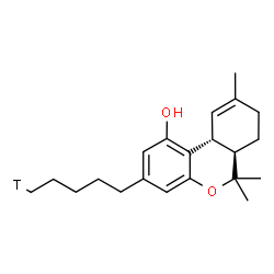 ChemSpider 2D Image | (6aR,10aR)-6,6,9-Trimethyl-3-[(5-~3~H_1_)pentyl]-6a,7,8,10a-tetrahydro-6H-benzo[c]chromen-1-ol | C21H29TO2