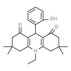 ChemSpider 2D Image | 10-Ethyl-9-(2-hydroxyphenyl)-3,3,6,6-tetramethyl-3,4,6,7,9,10-hexahydro-1,8(2H,5H)-acridinedione | C25H31NO3
