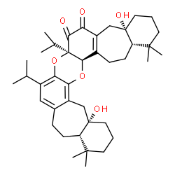 ChemSpider 2D Image | (4aS,7aR,12aS,16aS,18aR,20aS)-4a,16a-Dihydroxy-7a,9-diisopropyl-1,1,13,13-tetramethyl-2,3,4,4a,5,7a,12,12a,13,14,15,16,16a,17,18a,19,20,20a-octadecahydro-1H,11H-bisbenzo[4,5]cyclohepta[1,2-a:1',2'-j]o
xanthrene-6,7-dione | C40H56O6