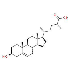 ChemSpider 2D Image | (2R,5R)-5-[(3S,8S,9S,10R,13R,14S,17R)-3-Hydroxy-10,13-dimethyl-2,3,4,7,8,9,10,11,12,13,14,15,16,17-tetradecahydro-1H-cyclopenta[a]phenanthren-17-yl]-2-methylhexanoic acid | C26H42O3