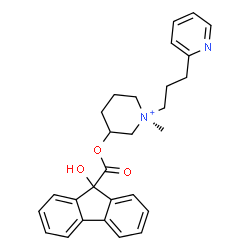 ChemSpider 2D Image | (1R)-3-{[(9-Hydroxy-9H-fluoren-9-yl)carbonyl]oxy}-1-methyl-1-[3-(2-pyridinyl)propyl]piperidinium | C28H31N2O3