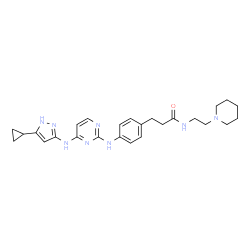 ChemSpider 2D Image | 3-[4-({4-[(5-Cyclopropyl-1H-pyrazol-3-yl)amino]-2-pyrimidinyl}amino)phenyl]-N-[2-(1-piperidinyl)ethyl]propanamide | C26H34N8O