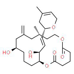 ChemSpider 2D Image | (8S,12R,16S)-12-Hydroxy-8-{(1S,2E)-1-hydroxy-3-[(2S)-4-methyl-3,6-dihydro-2H-pyran-2-yl]-2-propen-1-yl}-16-methyl-14-methylene-1,7-dioxacyclooctadecane-2,6-dione | C27H42O7