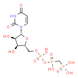 ChemSpider 2D Image | 5'-O-(Hydroxy{[hydroxy(phosphonomethyl)phosphoryl]oxy}phosphoryl)uridine | C10H17N2O14P3