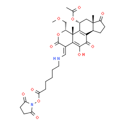 ChemSpider 2D Image | (1Z,4S,4aR,5R,6aS,9aR)-1-[({6-[(2,5-Dioxo-1-pyrrolidinyl)oxy]-6-oxohexyl}amino)methylene]-11-hydroxy-4-(methoxymethyl)-4a,6a-dimethyl-2,7,10-trioxo-1,2,4,4a,5,6,6a,7,8,9,9a,10-dodecahydroindeno[4,5-h]
isochromen-5-yl acetate | C33H40N2O12