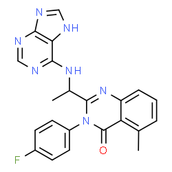 ChemSpider 2D Image | 3-(4-Fluorophenyl)-5-methyl-2-[1-(7H-purin-6-ylamino)ethyl]-4(3H)-quinazolinone | C22H18FN7O