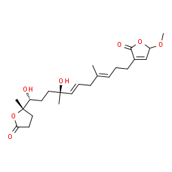 ChemSpider 2D Image | 3-{(3E,6E,8S,11R)-8,11-Dihydroxy-4,8-dimethyl-11-[(2S)-2-methyl-5-oxotetrahydro-2-furanyl]-3,6-undecadien-1-yl}-5-methoxy-2(5H)-furanone | C23H34O7