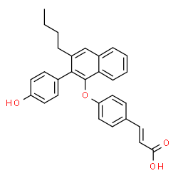 ChemSpider 2D Image | (2E)-3-(4-{[3-Butyl-2-(4-hydroxyphenyl)-1-naphthyl]oxy}phenyl)acrylic acid | C29H26O4