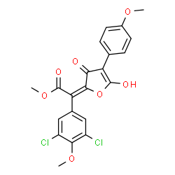 ChemSpider 2D Image | Methyl (2E)-(3,5-dichloro-4-methoxyphenyl)[5-hydroxy-4-(4-methoxyphenyl)-3-oxo-2(3H)-furanylidene]acetate | C21H16Cl2O7