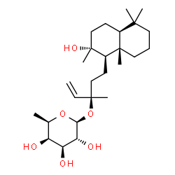 ChemSpider 2D Image | (3R)-5-[(1R,2R,4aS,8aS)-2-Hydroxy-2,5,5,8a-tetramethyldecahydro-1-naphthalenyl]-3-methyl-1-penten-3-yl 6-deoxy-beta-D-galactopyranoside | C26H46O6