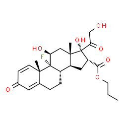 ChemSpider 2D Image | Propyl (11beta,16alpha)-9-fluoro-11,17,21-trihydroxy-3,20-dioxopregna-1,4-diene-16-carboxylate | C25H33FO7