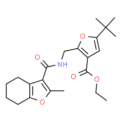 ChemSpider 2D Image | Ethyl 5-tert-butyl-2-({[(2-methyl-4,5,6,7-tetrahydro-1-benzofuran-3-yl)carbonyl]amino}methyl)-3-furoate | C22H29NO5