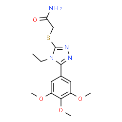 ChemSpider 2D Image | 2-{[4-Ethyl-5-(3,4,5-trimethoxyphenyl)-4H-1,2,4-triazol-3-yl]sulfanyl}acetamide | C15H20N4O4S