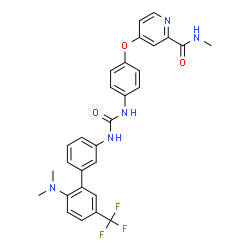 ChemSpider 2D Image | 4-[4-({[2'-(Dimethylamino)-5'-(trifluoromethyl)-3-biphenylyl]carbamoyl}amino)phenoxy]-N-methyl-2-pyridinecarboxamide | C29H26F3N5O3