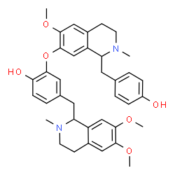 ChemSpider 2D Image | 4-[(6,7-Dimethoxy-2-methyl-1,2,3,4-tetrahydro-1-isoquinolinyl)methyl]-2-{[1-(4-hydroxybenzyl)-6-methoxy-2-methyl-1,2,3,4-tetrahydro-7-isoquinolinyl]oxy}phenol | C37H42N2O6