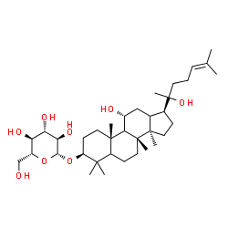ChemSpider 2D Image | (3beta,5xi,9xi,11alpha,13xi)-11,20-Dihydroxydammar-24-en-3-yl beta-D-glucopyranoside | C36H62O8