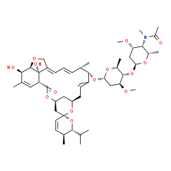 ChemSpider 2D Image | (1'R,2S,4'S,5S,6R,8'R,12'S,13'S,20'R,21'R,24'S)-21',24'-Dihydroxy-6-isopropyl-5,11',13',22'-tetramethyl-2'-oxo-5,6-dihydrospiro[pyran-2,6'-[3,7,19]trioxatetracyclo[15.6.1.1~4,8~.0~20,24~]pentacosa[10,
14,16,22]tetraen]-12'-yl 4-O-{4-[acetyl(methyl)amino]-2,4,6-trideoxy-3-O-methyl-alpha-L-lyxo-hexopyranosyl}-2,6-dideoxy-3-O-methyl-alpha-L-arabino-hexopyranoside | C50H75NO14