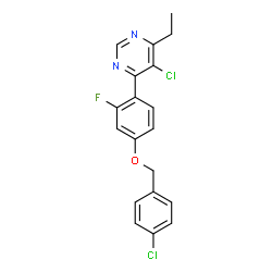ChemSpider 2D Image | 5-Chloro-4-{4-[(4-chlorobenzyl)oxy]-2-fluorophenyl}-6-ethylpyrimidine | C19H15Cl2FN2O