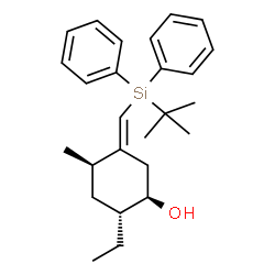 ChemSpider 2D Image | (1R,2R,4R,5E)-2-Ethyl-4-methyl-5-{[(2-methyl-2-propanyl)(diphenyl)silyl]methylene}cyclohexanol | C26H36OSi