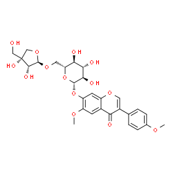 ChemSpider 2D Image | 6-Methoxy-3-(4-methoxyphenyl)-4-oxo-4H-chromen-7-yl 6-O-[(2R,3R,4R)-3,4-dihydroxy-4-(hydroxymethyl)tetrahydro-2-furanyl]-beta-D-glucopyranoside | C28H32O14
