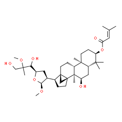 ChemSpider 2D Image | (3alpha,7alpha,13alpha,17alpha,20S,21S,23R,24R)-7,24,26-Trihydroxy-21,25-dimethoxy-21,23-epoxy-13,30-cyclodammaran-3-yl 3-methyl-2-butenoate | C37H60O8